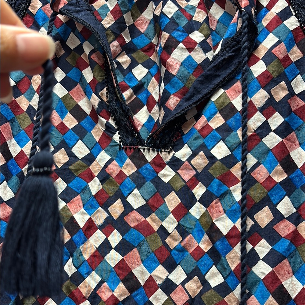 Tory burch classy Geometric black blue red Dress 10 Sonia cotton silk maxi - Picture 7 of 7